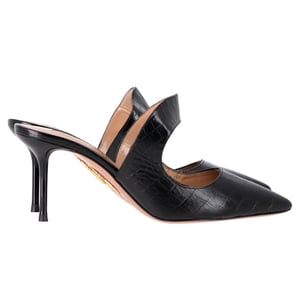 Aquazzura Krokodilleder-Offset-Spitzenschuhmule in schwarzem Leder