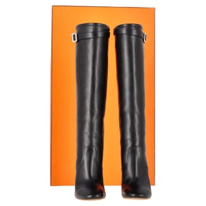 Hermès Kniestiefel mit Chromabsatz aus schwarzem Leder