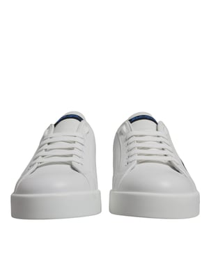 Dolce & Gabbana Weiße Blaue Leder Logo Niedrigschnitt Sneaker Schuhe