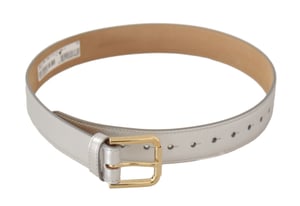 Dolce & Gabbana Silber Leder Gürtel mit goldfarbener Logo-Metallschnalle