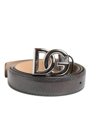 Dolce & Gabbana Metallic Leder Gürtel mit silbernem Logo-Schnalle