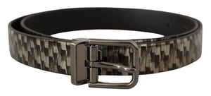 Dolce & Gabbana Brauner Fischgrät-Leder-Grauer Gürtel