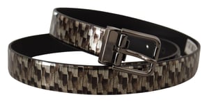 Dolce & Gabbana Brauner Fischgrät-Leder-Grauer Gürtel