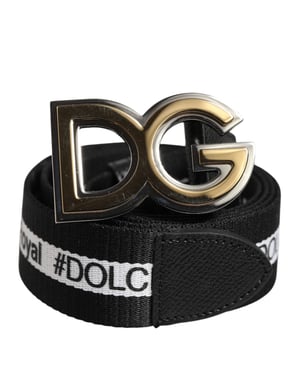 Dolce & Gabbana Schwarzer Baumwolle Metall DG Logo Gold Schnalle Gürtel