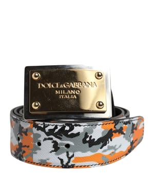 Dolce & Gabbana Mehrfarbiger Camouflage Metalllogo Schnallen Gürtel