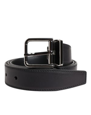 Dolce & Gabbana Schwarzer Klassischer Kalbledergürtel mit Silberner Schnalle