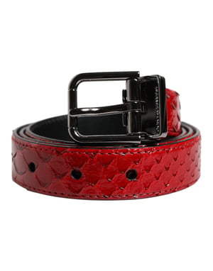Dolce & Gabbana Roter Exotischer Leder Gürtel mit Messingmetallschnalle