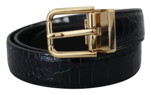 Dolce & Gabbana Schwarzer exotischer Leder-Gürtel mit goldener Metallschnalle