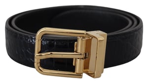 Dolce & Gabbana Schwarzer exotischer Leder-Gürtel mit goldener Metallschnalle