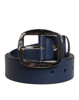Dolce & Gabbana Blauer Kalbleder Gürtel mit klassischer Metall-Schnalle