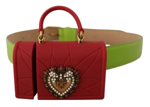 Dolce & Gabbana Grüne Leder Devotion Herz Mikro Tasche Kopfhörer Gürtel