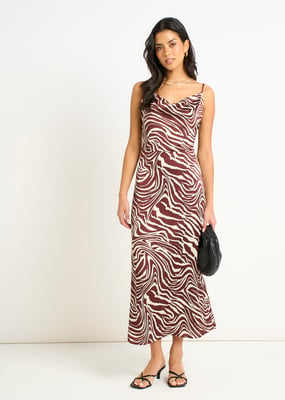 Burgunderfarbenes Zebra-Midikleid mit Rollkragen