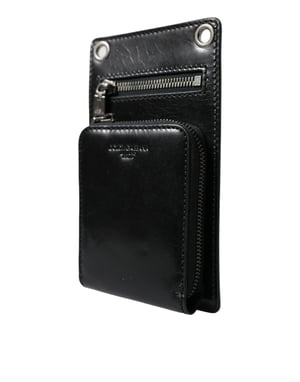Dolce & Gabbana Geldbörse Schwarzes Pferdeleder Reißverschluss Logo Crossbody mit Handyfach