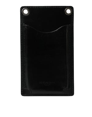 Dolce & Gabbana Geldbörse Schwarzes Pferdeleder Reißverschluss Logo Crossbody mit Handyfach
