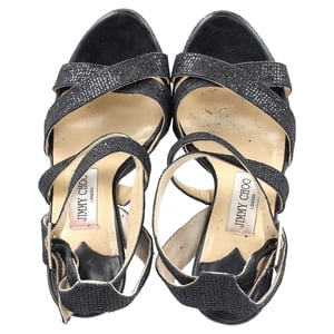 Jimmy Choo Vamp Glitzer-Plateausandalen aus schwarzem Leder