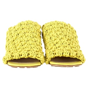 Bottega Veneta Crochet Heeled Mules aus gelbem Nappa-Kalbsleder