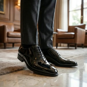 Schwarze Herren-Oxford-Brogues aus Lackleder