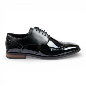 Schwarze Herren-Brogue-Schuhe aus Lackleder mit Flügelkappe