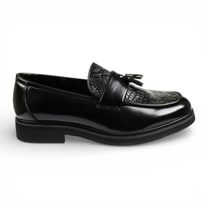 Schwarze Herren-Loafer aus Kunstleder mit Quasten und Profilsohle