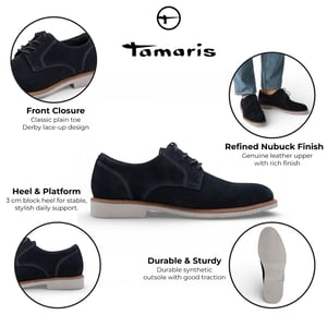 Tamaris Herren-Derbyschuhe aus marineblauem Wildleder mit schlichter Zehenpartie