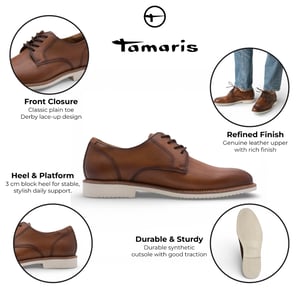 Tamaris Herren-Derbyschuhe aus cognacbraunem Leder mit schlichter Zehenpartie