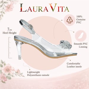 Laura Vita Damen-Sandalen Mira 01, durchsichtig silberfarben, zum Hineinschlüpfen, Cinderella-Absatz