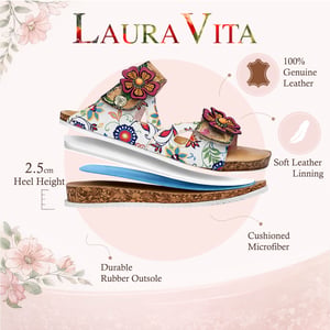 Laura Vita Damen-Sandalen Brcyano 32, weiß, mit Blumenmuster, aus Leder, Riemchen