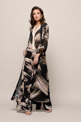 Isla-Print-Kaftan Schwarz/Cremeweiß
