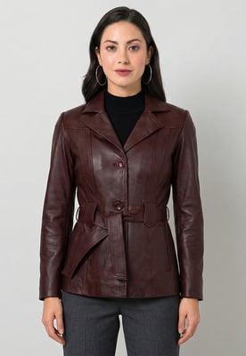 Lederjacke Lederjacke Mit Gürtel Und Knöpfen