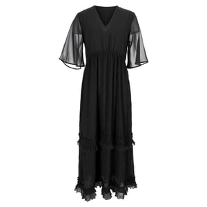 Ganni Maxikleid mit V-Ausschnitt und Falten aus schwarzem Polyester