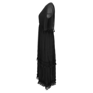 Ganni Maxikleid mit V-Ausschnitt und Falten aus schwarzem Polyester