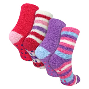 4er Pack Mädchen Bett-Socken - Warm Weich Gemütlich Winter Alltag Komfort