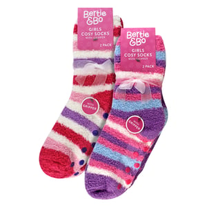 4er Pack Mädchen Bett-Socken - Warm Weich Gemütlich Winter Alltag Komfort