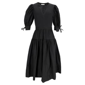 Ulla Johnson Cintia Midikleid mit Puffärmeln aus schwarzer Baumwolle