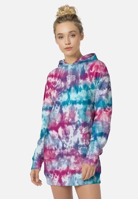 "Tie Dye Blue Pink" Oversize Hoodie-Kleid