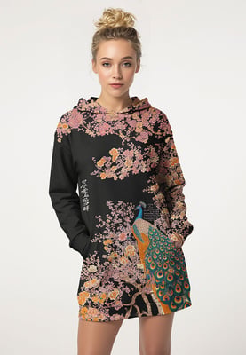 "Ornate Avian" Oversize Hoodie-Kleid