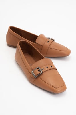 Noir Leder Flach Loafer Damen