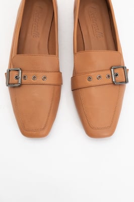 Noir Leder Flach Loafer Damen