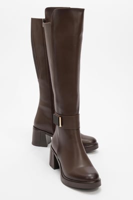 Moreni Elastischer Stiefel mit Schnalle, Blockabsatz & kniehohem Schaft