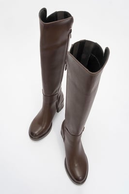 Moreni Elastischer Stiefel mit Schnalle, Blockabsatz & kniehohem Schaft
