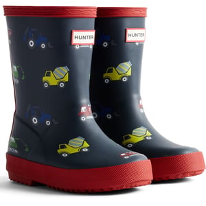 Hunter Kinder First Construction Print Gummistiefel Jungen Hunter Marineblau/Militärrot Wellington-Stiefel