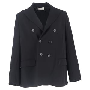 Roter Valentino-Blazer mit doppelreihiger Knopfleiste und Rückenfalten aus schwarzer Wolle