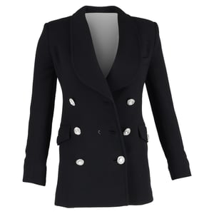 Alessandra Rich zweireihiger Blazer mit Kristallknöpfen aus schwarzer Wolle