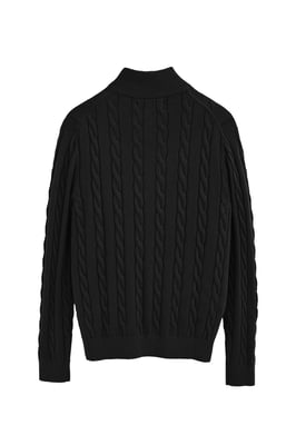 Strickpullover schwarz mit Zopfmuster aus Wollgemisch mit halbem Reißverschluss und gesticktem Rigby Go-Logo