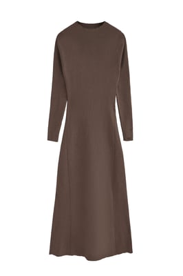 Langes Kleid braun mit Perkins-Kragen und Polo Club-Logo