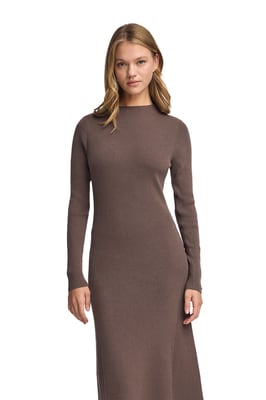 Langes Kleid braun mit Perkins-Kragen und Polo Club-Logo
