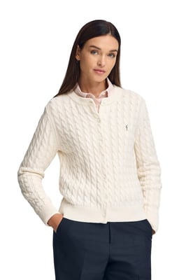 Cardigan ecru mit Zopfmuster und gesticktem Rigby Go-Logo