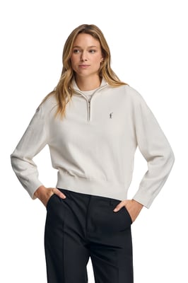 Pullover ecru aus Wollgemisch mit halbem Reißverschluss am Kragen und gesticktem Rigby Go-Logo