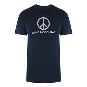 Love Moschino Peace Logo Marineblaues T-shirt