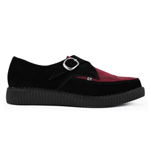 TUK Pointed Creeper Plateau-Schuhe aus schwarzem und burgunderfarbenem Wildleder mit Monk-Schnalle - A9592